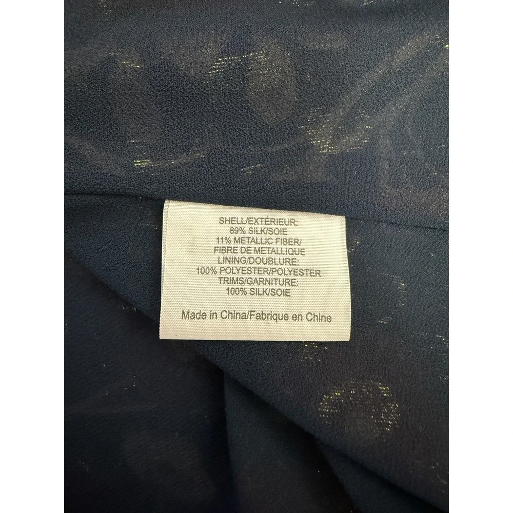 Tory Burch Blouse Womens 4 Navy Blue Silk Metallic Floral Halter Pleated Top EUC
